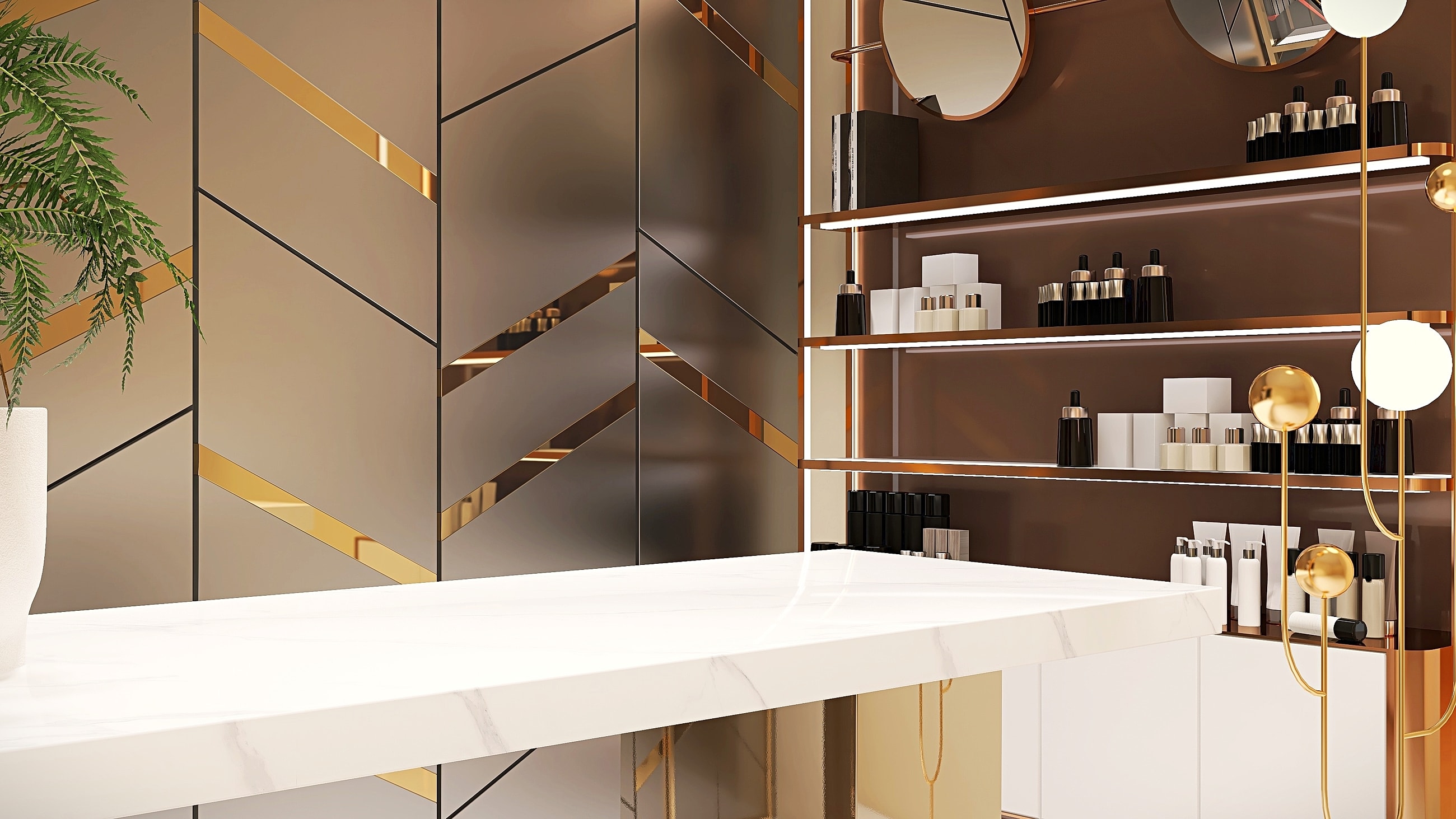 Modern beauty salon interior with elegant decor.