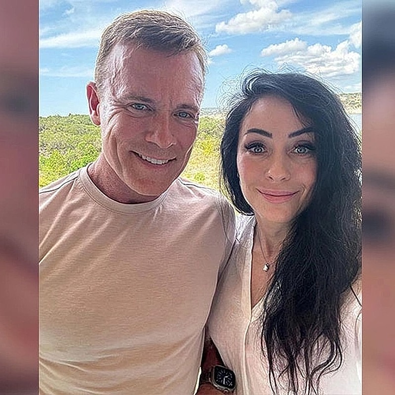 Houston plastic surgery patients posing outdoors with lush background.